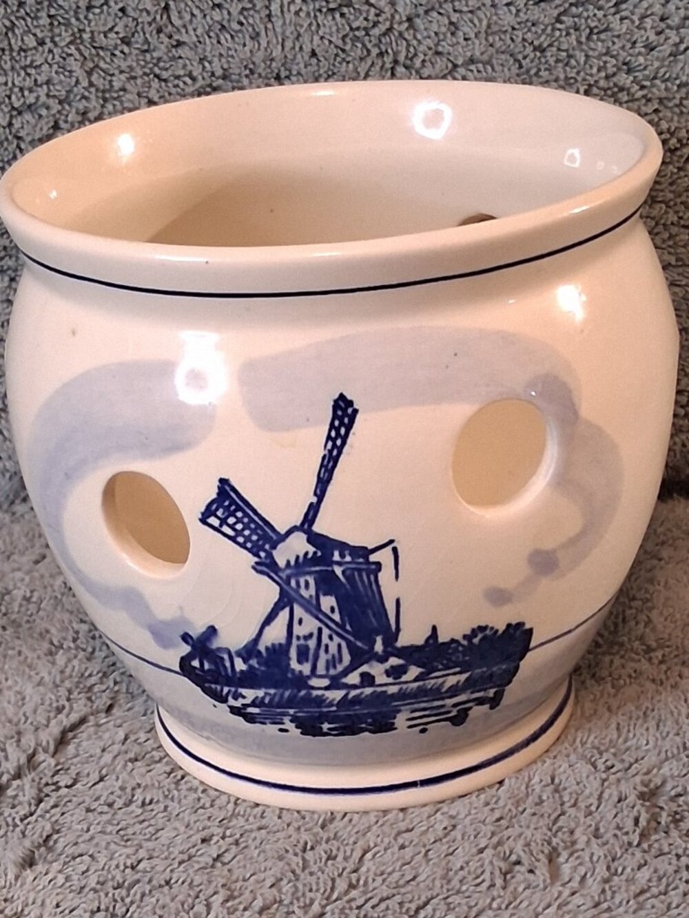 Vt'g Delft Blue Ceramic Bulb Pot Planter | Holland Windmill Sailboat | Breck's - Picture 13 of 16